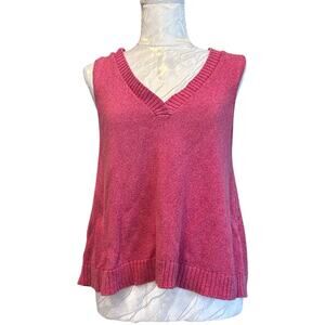 Anthropologie Pink Knit Top Womens Sz XS V Neck Sleeveless Flowy Summer Boho